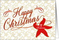 Happy Christmas from the Bahamas Starfish Red and Gold Theme card
