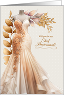 Chief Bridesmaid Request Peach and Golden Gown card