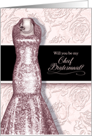 Chief Bridesmaid Request Blush Pink Gown with Roses and Black card