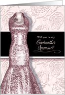 Godmother Sponsor Request Blush Pink Gown with Roses and Black card
