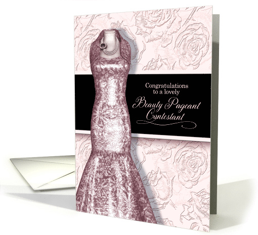 Beauty Pageant Contestant Blush Pink with Roses and Black card