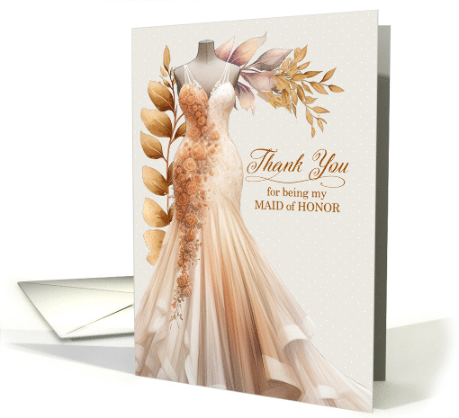 Maid of Honor Thank You Peach and Golden Gown card (1508344)