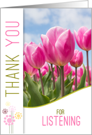 Thank You for Listening Pink Tulip Garden Painting card