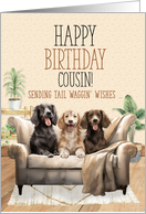 for Cousin Birthday Three Dogs on a Sofa Tali Waggin’ Wishes card