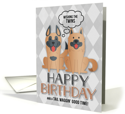 for Twin's Birthday Cute Cartoon Dogs with Argyle Pattern card