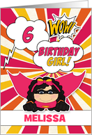 6th Birthday for Girls Super Kids Pink Comic Book Theme card