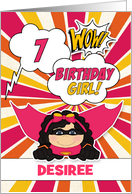 7th Birthday for Girls Super Kids Pink Comic Book Theme card