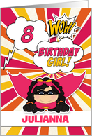 8th Birthday for Girls Super Kids Pink Comic Book Theme card