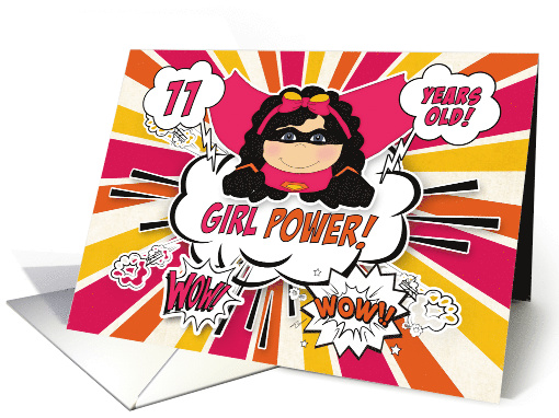 11th Birthday for Girls Super Kids Pink Comic Book Theme card