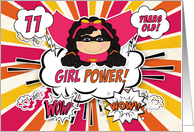 11th Birthday for Girls Super Kids Pink Comic Book Theme card