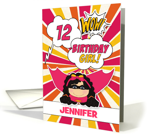 12th Birthday for Girls Super Kids Pink Comic Book Theme card