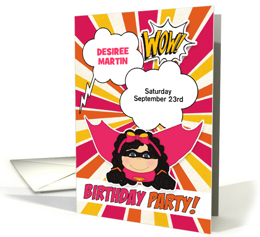Birthday Party for Girls Super Kids Pink Comic Book Theme Custom card