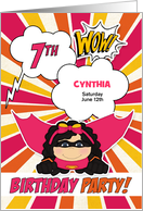 7th Birthday Party for Girls Superhero Pink Comic Book Theme Custom card