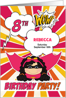 8th Birthday Party for Girls Superhero Pink Comic Book Theme Custom card