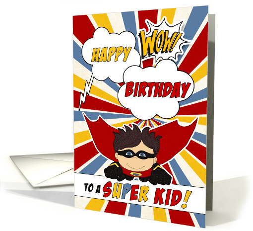 for Boys Birthday Super Kids Red and Blue Comic Book Theme card