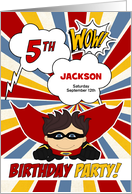 5th Birthday Party Boys Superhero Red Comic Book Theme Custom card