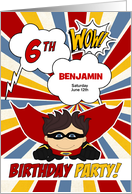 6th Birthday Party Boys Superhero Red Comic Book Theme Custom card
