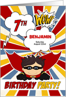 7th Birthday Party Boys Superhero Red Comic Book Theme Custom card