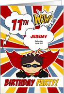 11th Birthday Party Boys Superhero Red Comic Book Theme Custom card