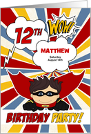 12th Birthday Party Boys Superhero Red Comic Book Theme Custom card