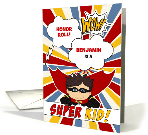 Honor Roll Congratulations Boy Superhero Theme Custom card (1510712)