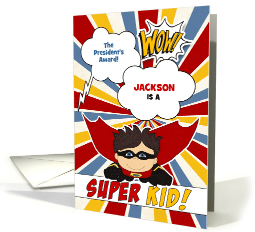 President's Award for Educational Excellence Boy Superhero Custom card