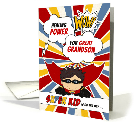 for Great Grandson Get Well Boy Superhero Comic Book Theme card