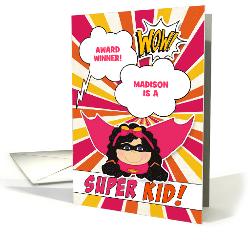 Award Winner Congratulations for Girl Kids Superhero Custom card