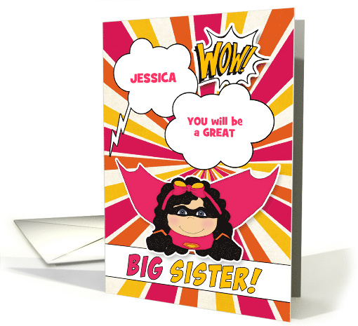 New Big Sister Congratulations Pink Kids Superhero Custom card