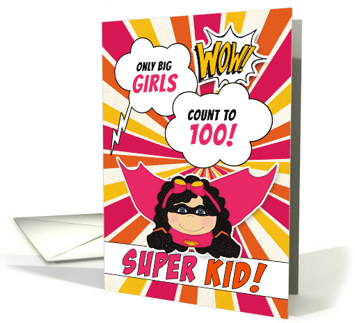 Count to 100 Congratulations Kids Girl Superhero in Pink card