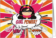 Girl Power Encouragement Superhero Pink Comic Theme card