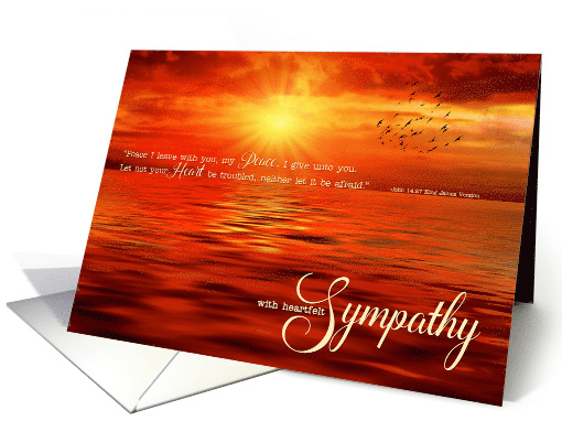 for Pastor Sympathy Sunset Ocean with John 14:27 Scripture card