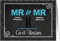 Civil Union Mr and Mr Black Damask Chalkboard Custom Names card