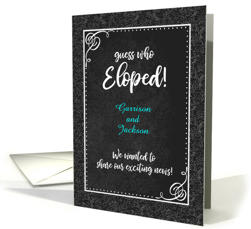 Elopement Party Black Damask Chalkboard Custom Names card (1514620)