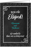 Elopement Party Black Damask Chalkboard Custom Names card