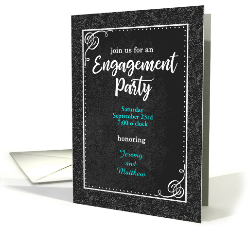 Engagement Party Mr and Mr Black Damask Custom Names card (1514624)