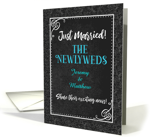 Just Married Announcement Mr and Mr Black Damask Custom Names card