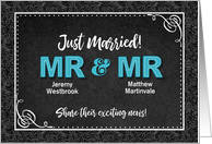 Just Married Announcement Mr and Mr Black Damask Custom Names card