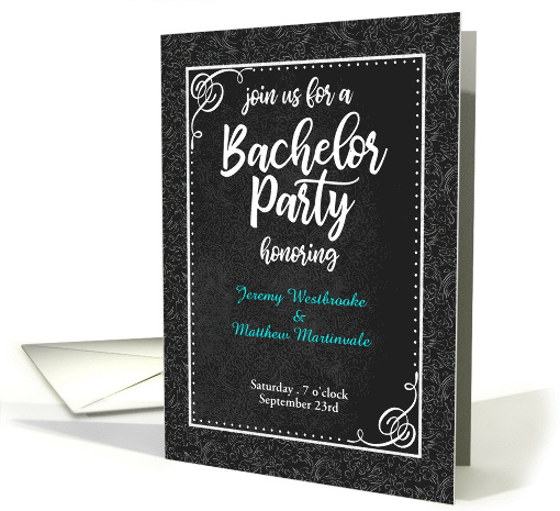Bachelor Party Invitation Mr and Mr Black Damask Custom Names card