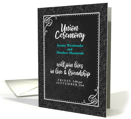 Civil Union or Commitment Ceremony Black Damask Custom card (1515184)
