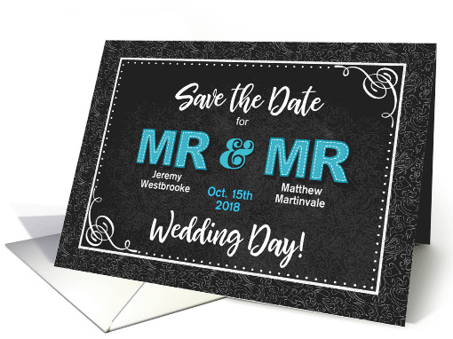 Save the Date Gay Wedding Mr and Mr Black Damask Custom card (1515204)