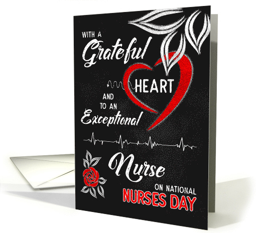 Nurses Day Grateful Heart Red and White Rose Chalkboard Theme card