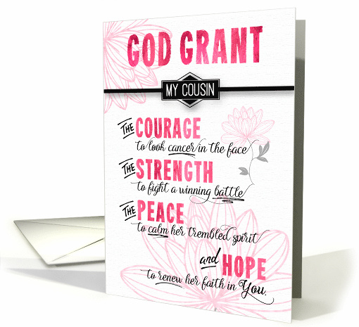 for Female Cousin Fighting Cancer Pink Sending a Prayer Religious card