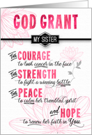 for Sister Fighting Cancer Pink Sending a Prayer Religious card