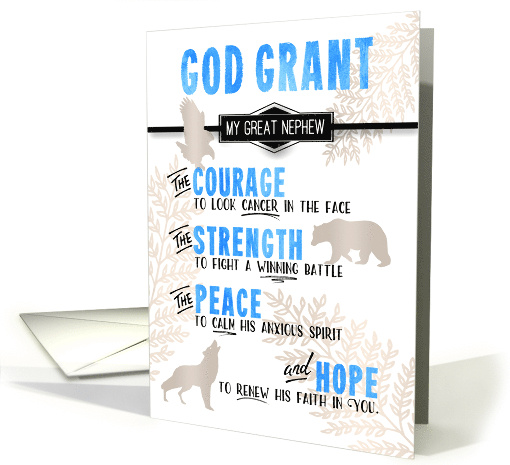 for Great Nephew Fighting Cancer Wildlife Theme Religious Prayer card