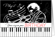 Music Teacher Birthday Piano Keys and Musician with Musical Notes card