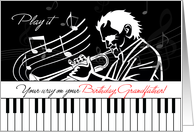 Grandfather’s Birthday Music Theme Piano Keys and Jazz Musician card