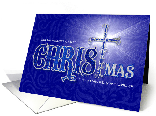 Religious Christmas Blessings in Rich Blue with Christian Cross card