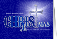 Religious Christmas Blessings in Rich Blue with Christian Cross card