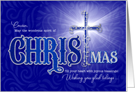 for Cousin Religious Christmas Blessings with Christian Cross card